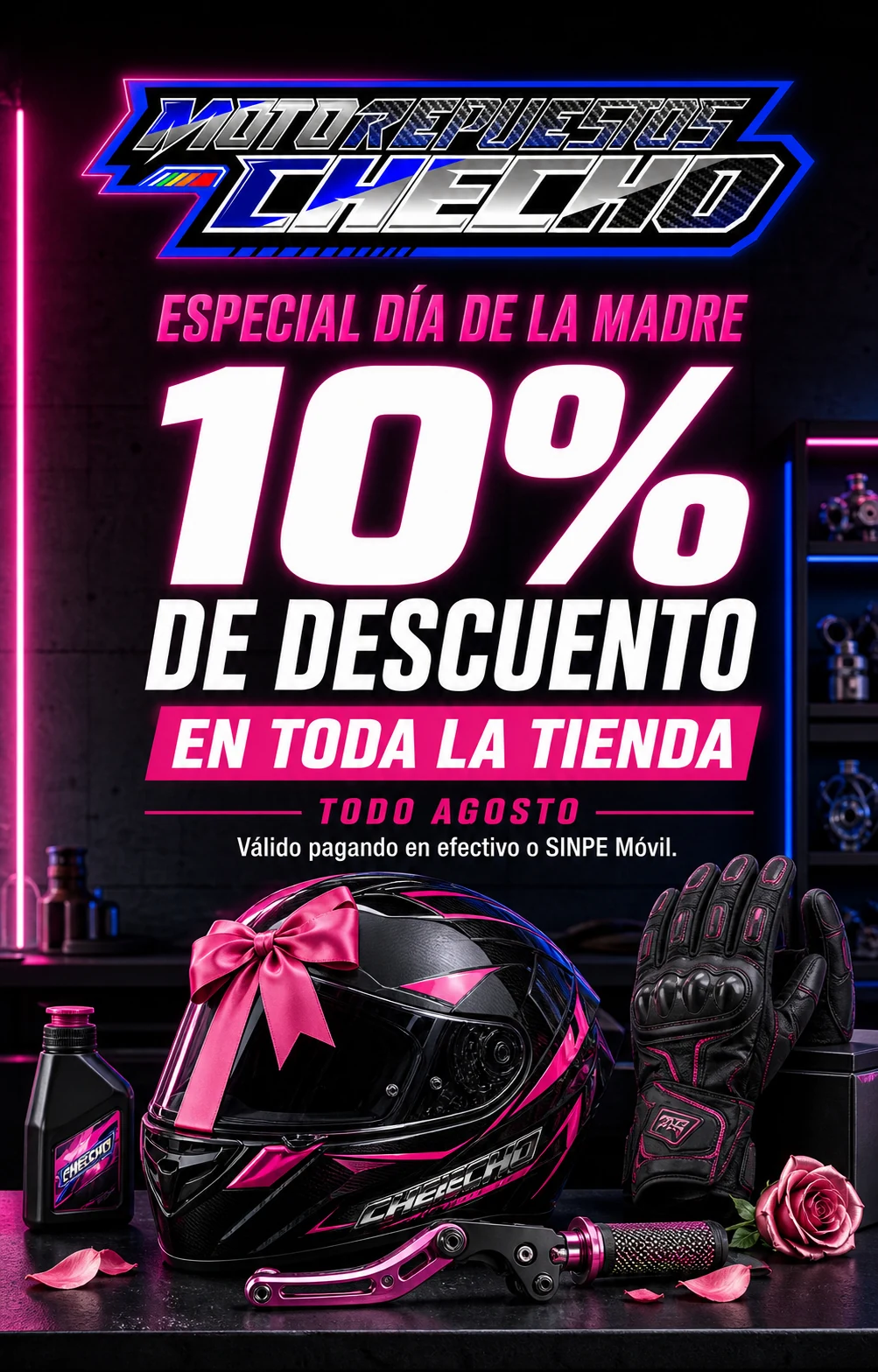 Especial Día de la Madre: 10% de descuento en toda la tienda durante todo agosto. Válido pagando en efectivo o SINPE Móvil.